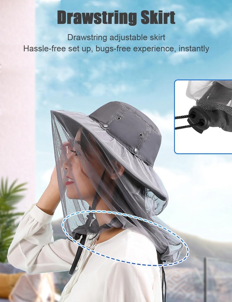 Zhula Mosquito Sun Hat with Net, Concealable Mesh, Drawstring Adjustable Skirt and Wind Cord, for Fishing Beekeeping Gardening - Image 4